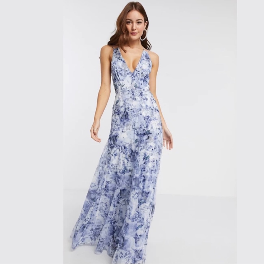Floral sequin embellishment maxi dress